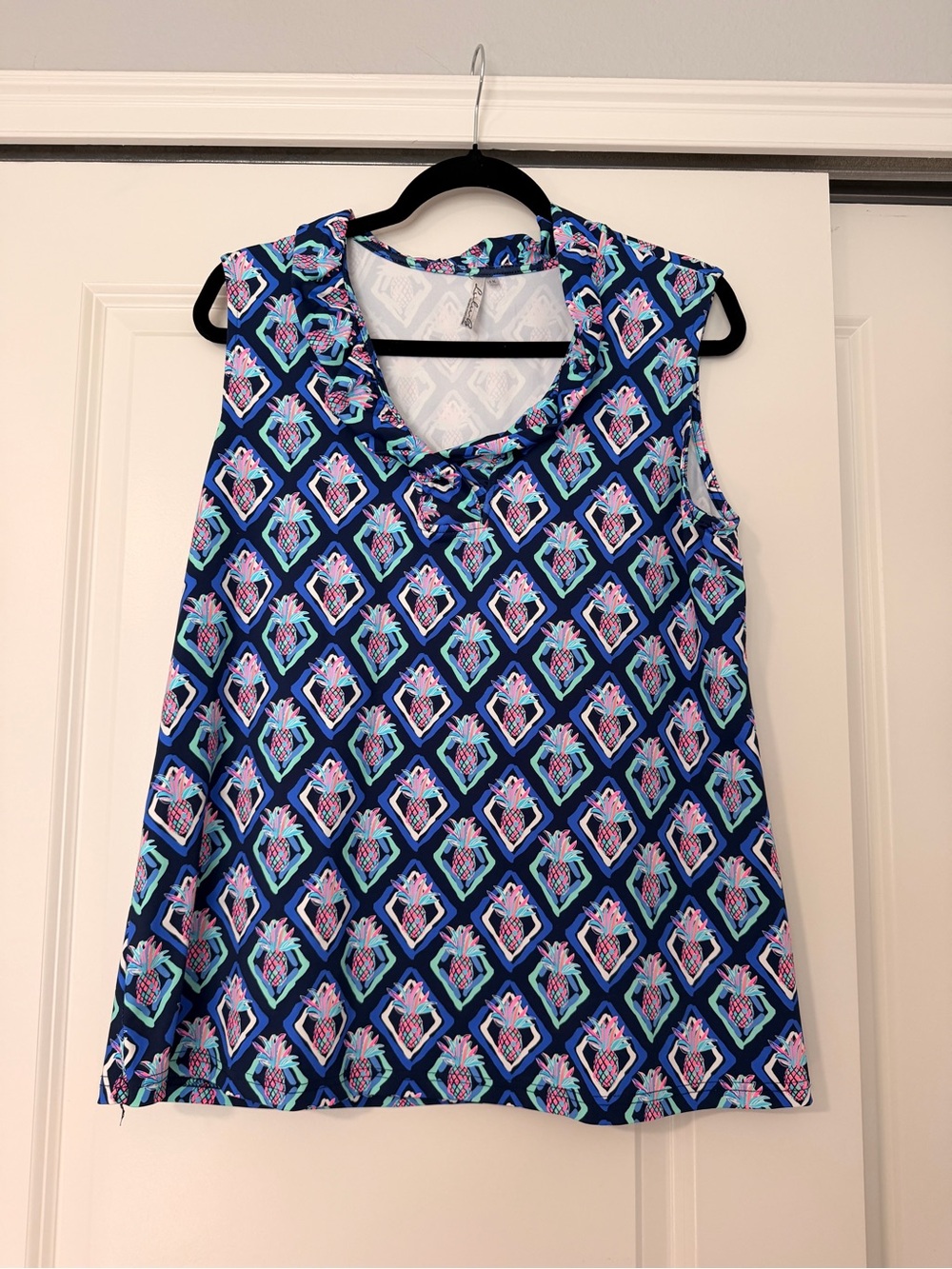 Lulu-B Navy Sleeveless Camisole with Pink & Teal Geometric Pinapples